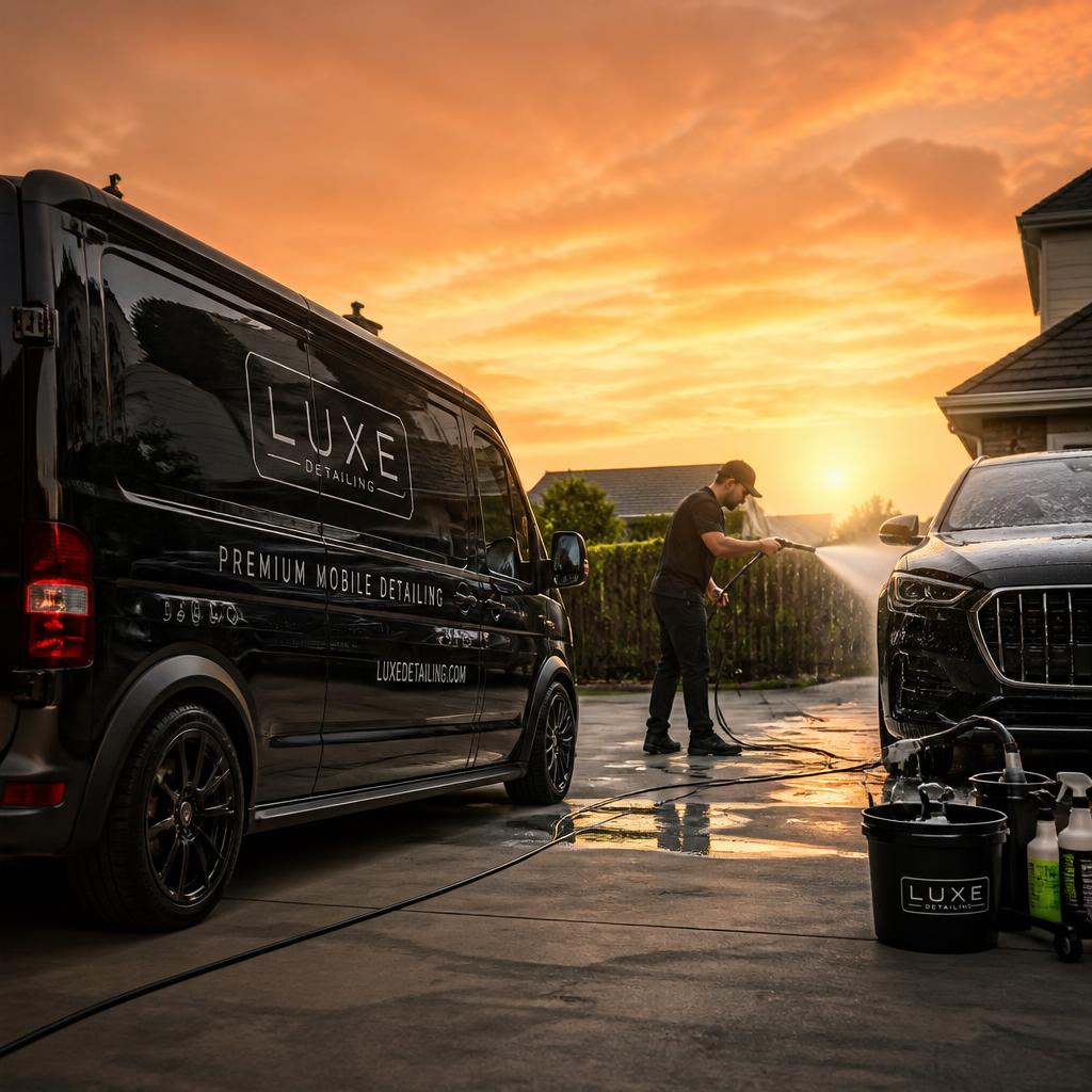 Mobile detailing van arriving at a home